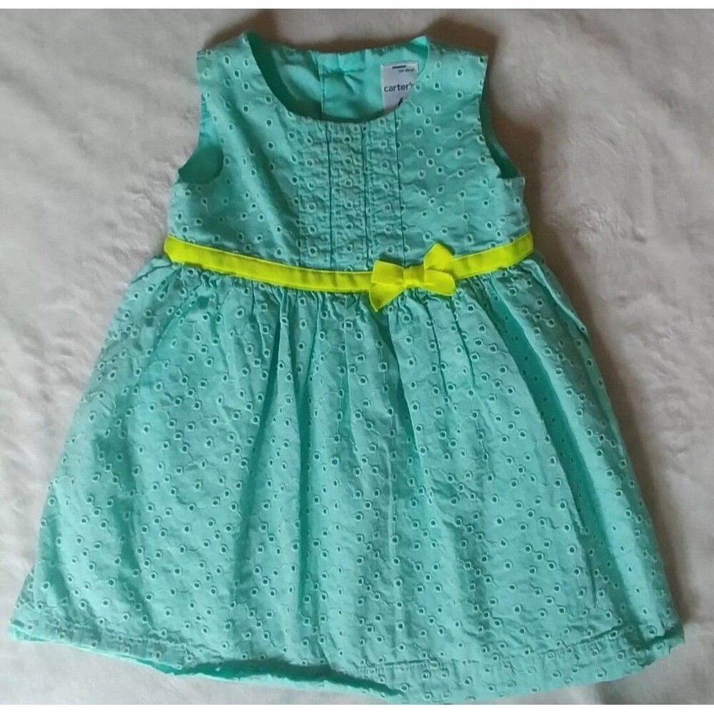 Dress Size 6 Months Girls Carters Green eyelet sleeveless infant wear Baby